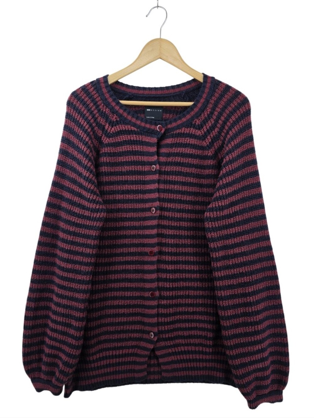ASOS By Design Blue Burgundy Chunky Knit Button Up Cardigan Sweater Womens Large